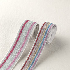 1.2 inch 33mm Shiny Glitter Pink and white elastic band- 1 yard